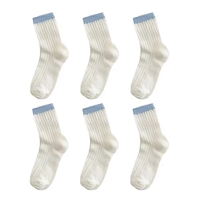 Женские дышащие хлопчатобумажные сетчатые носки Crew Socks, 6 пар, легкие синие
