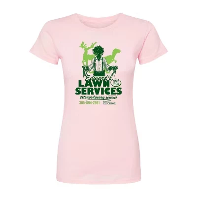 Женская приталенная футболка с графическим принтом Edwards Lawn Services розового цвета.
