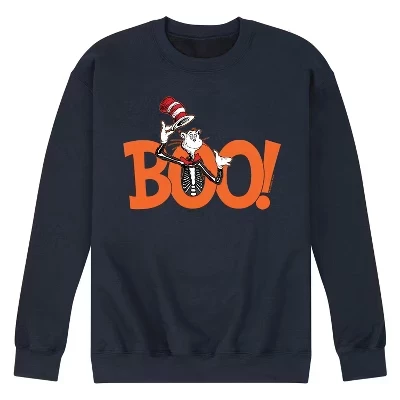 Мужская флисовая толстовка с рисунком Кота в шляпе Halloween Boo синего цвета