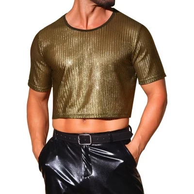 Мужские блестящие футболки с коротким рукавом DIsco Club Crop Metallic золотистого цвета