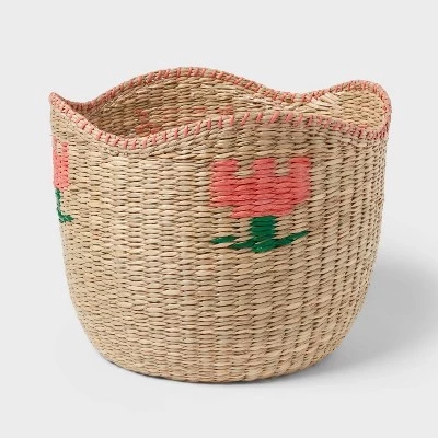 Корзина для хранения Pillowfort плетеная с цветком, розовая