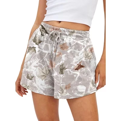 Womens Camo Shorts Lounge Elastic Waist Maple Leaf Print Summer Athletic Drawstring Shorts with Pockets no. 7 apricot leaves