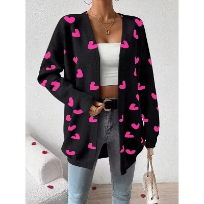Женский кардиган Yesfashion Heart с принтом сердца, черный