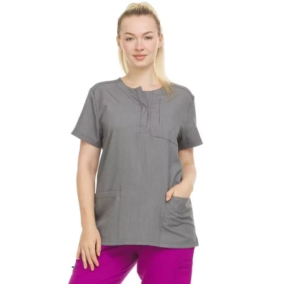 Женский эластичный топ-скраб HEAL+WEAR - Влагоотводящая, устойчивая к образованию морщин мягкая ткань с современным вырезом на кнопках
