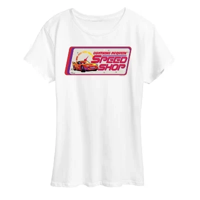 Женская футболка Lightning McQueen Speed Shop с коротким рукавом и графическим принтом, белая