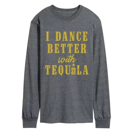 Мужская футболка с длинным рукавом Tequila и графическим рисунком heather charcoal - Танцуй лучше с Текилой.