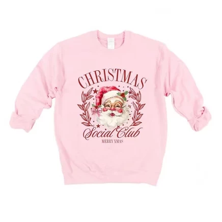 Женская толстовка с рисунком Christmas Social Club Santa светло-розового цвета
