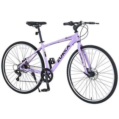 64.57 Inch Hybrid Bike, Aluminum Alloy Frame 7-Speed City Commuter with Dual Disc Brakes, 700C Road Bike for Men Women purple