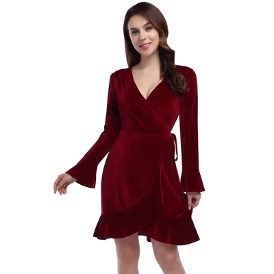 Женское платье Yesfashion из бархата, красное