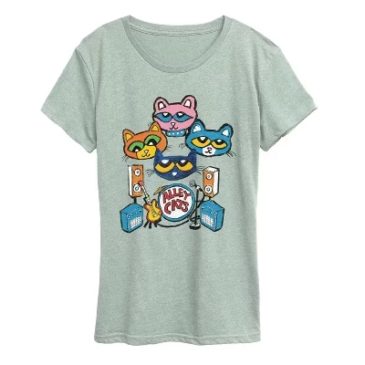 Женская футболка с коротким рукавом и рисунком кота Пита - Alley Cats Heads heather sea foam