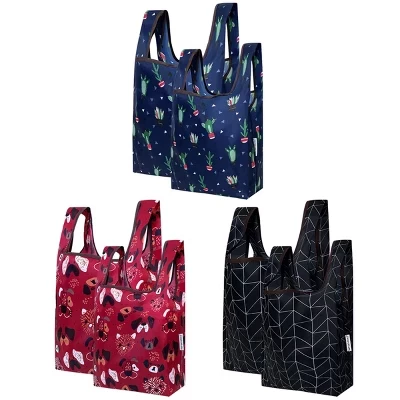 Нейлоновая многоразовая сумка для продуктов JoliBag, набор из 6 кошачьих и собачьих мордочек / кактус / геометрическая форма