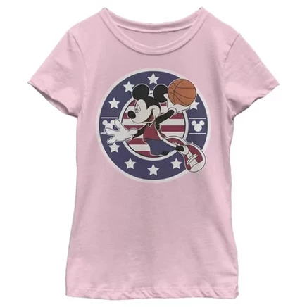 Детская футболка Disney Mickey Mouse Basketball Dunk для девочек светло-розового цвета