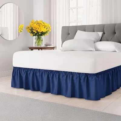 Elastic Wrap-Around Dust Ruffled Bed Skirt - Easy Fit with Pleated 15