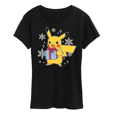 Женская футболка Pokemon Pika Presents с принтом, черная