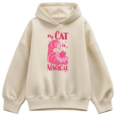 Женская - Алиса в Стране чудес - My Cat Is Magical Оверсайз Флисовая толстовка с капюшоном кремового цвета
