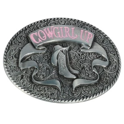 Пряжка ремня Cowgirl Up с серебристыми сапогами