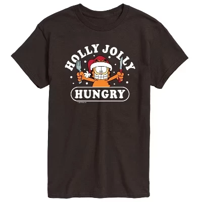 Мужская рождественская футболка Holly Jolly Hungry с коротким рукавом и графическим принтом 