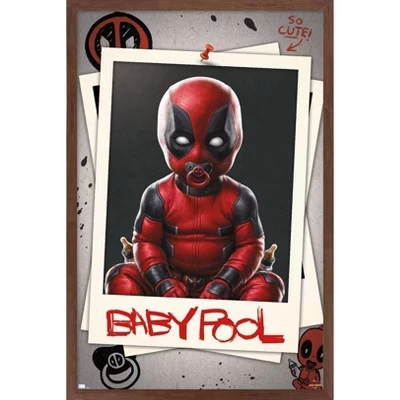 Marvel Дэдпул и Росомаха - Настенный плакат Babypool в рамке из красного дерева