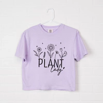 Женская укороченная футболка Plant Lady Flowers с коротким рукавом свободного кроя orchid