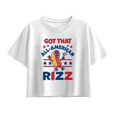 Футболка All American Rizz Hotdog с коротким рукавом и квадратным рисунком белого цвета
