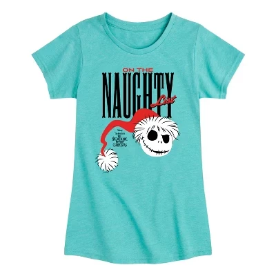 Футболка для девочек - Кошмар перед Рождеством - Naughty List Jack с коротким рукавом и рисунком бирюзового цвета