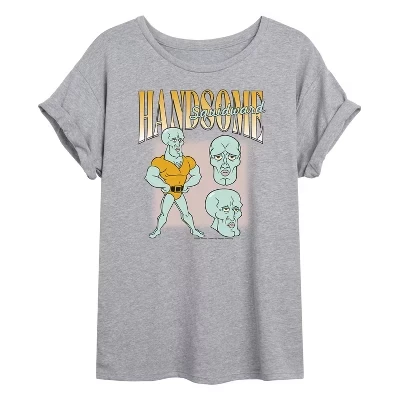 Женская футболка с красивым рисунком Squidward Oversize серого цвета