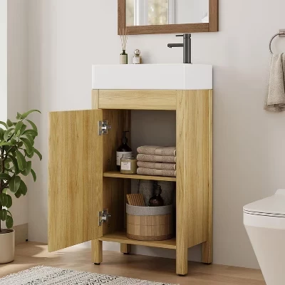 Тумба coolmee 16″ с раковиной, под дерево