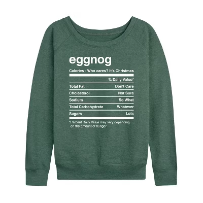Женская футболка Eggnog Nutrition Christmas легкая французская махровая рубашка с широким вырезом и длинным рукавом с графическим рисунком heather juniper