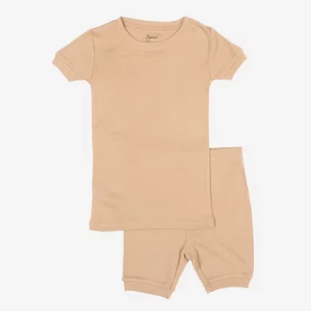 Детская однотонная короткая пижама из хлопка Leveret Kids, состоящая из двух частей, бежевого цвета