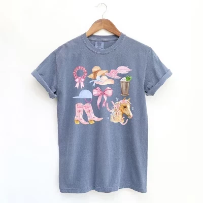 Женская окрашенная футболка Coquette Kentucky Derby Collage с коротким рукавом для одежды