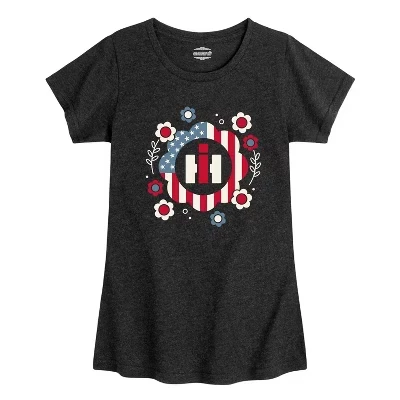Футболка для девочек Case IH Patriotic Flowers, черная