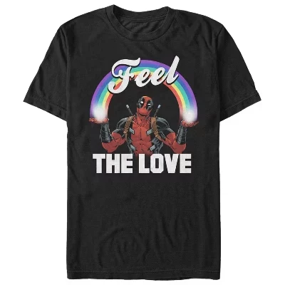 Мужская футболка Deadpool Feel the Love Rainbow черного цвета