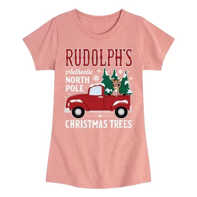 Футболка для девочек Rudolph Christmas Trees, розовая