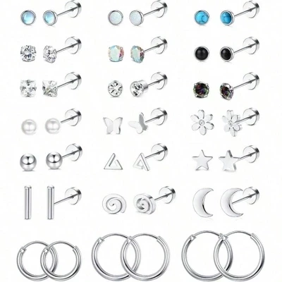 Серьги AI'MAGE из стали, 21 пара, серебристые