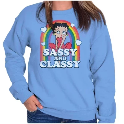 Дерзкая и стильная радужная женская толстовка с круглым вырезом Betty Boop лицензионного черного цвета