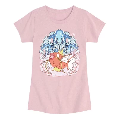 Футболка для девочек с рисунком покемона Magikarp Aquatic, приталенная, с коротким рукавом, розовая