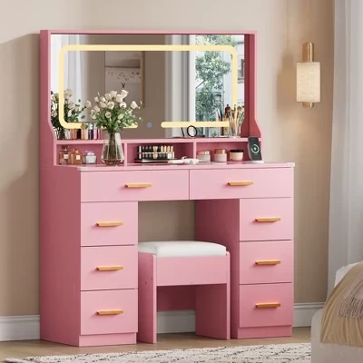 Туалетный столик Fulvari 42″ со светодиодами, розовый