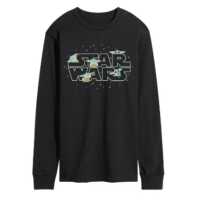 Мужская футболка The Mandalorian Grogu с длинным рукавом и графическим рисунком, черная