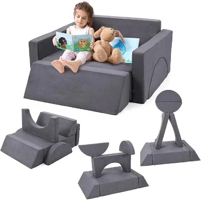 Коллекция модульных детских игровых кушеток Coucheta из 7 предметов - Многофункциональный трансформируемый игровой набор для игровой комнаты и детской комнаты, несколько цветов синего цвета