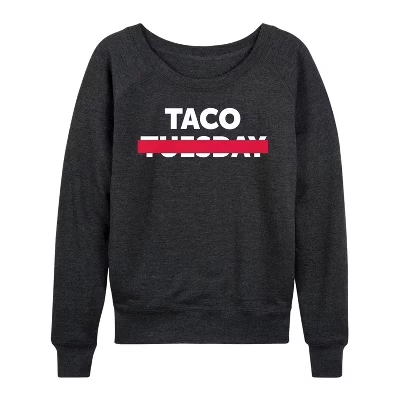 Женская футболка Taco Tuesday с перечеркнутым рисунком из легкой махровой ткани с широким вырезом и длинными рукавами heather charcoal