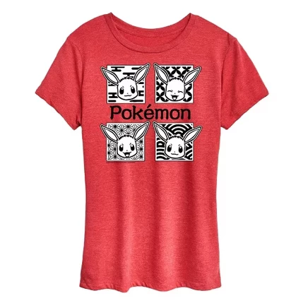 Женская футболка с коротким рукавом и графическим рисунком Eevee - Pokémon - Wagara Grid heather red