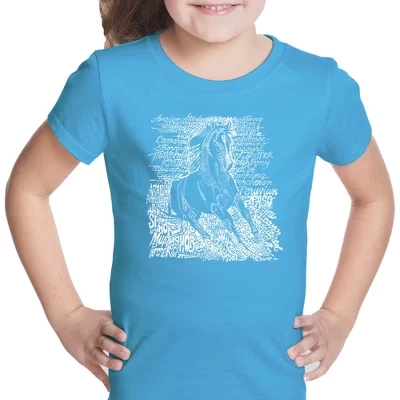 Футболка с надписью Girl's Word Art - ПОПУЛЯРНЫЕ ПОРОДЫ ЛОШАДЕЙ бирюзового ЦВЕТА