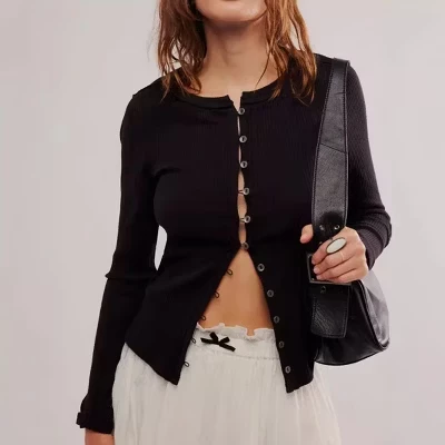 Женский кардиган Yesfashion, облегающий, в рубчик, черный