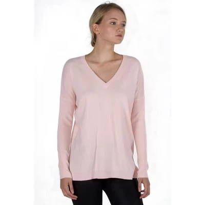 Женский свитер J CASHMERE из 100% кашемира с длинным рукавом и двойным V-образным вырезом, розовый