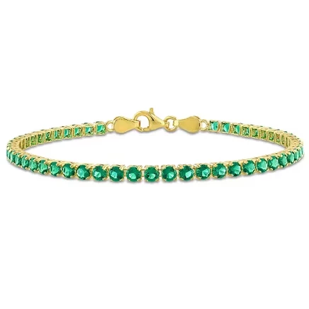 Браслет Everly Jewelry из позолоченного серебра с созданными изумрудами, 18,4 см