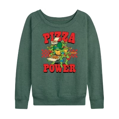 Женская легкая махровая рубашка Pizza Power с широким вырезом и длинным рукавом с графическим рисунком heather juniper
