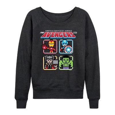Женская футболка Avengers 8Bit из легкого французского махрового материала с широким вырезом и длинным рукавом с графическим рисунком heather charcoal