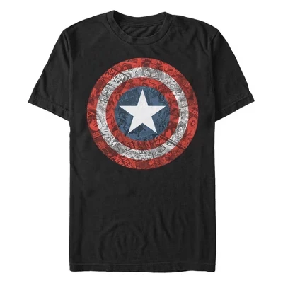 Мужская футболка с принтом комиксов Captain America Shield черного цвета