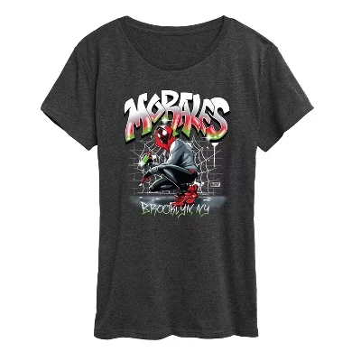 Women's -  - Spider-man Miles Morales Spray Paint Short Sleeve Graphic T-Shirt heather charcoal