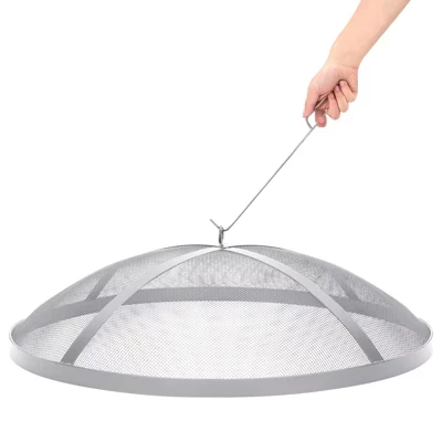 Stainless Steel Fire Pit Spark Screen Cover, Heavy-Duty Mesh Protector w/ Guide Rod 18*18*5inch
